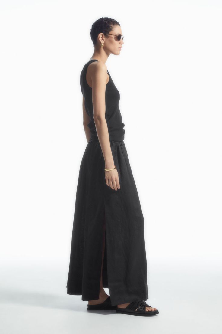 LINEN A-LINE MAXI SKIRT - BLACK - COS Culotte Shorts, Denim Suit, Spring Summer 2024, Tshirt Skirt, Vest Shirt, Knitwear Cardigan, Dress Trousers, Pant Shirt, Shirt Skirt