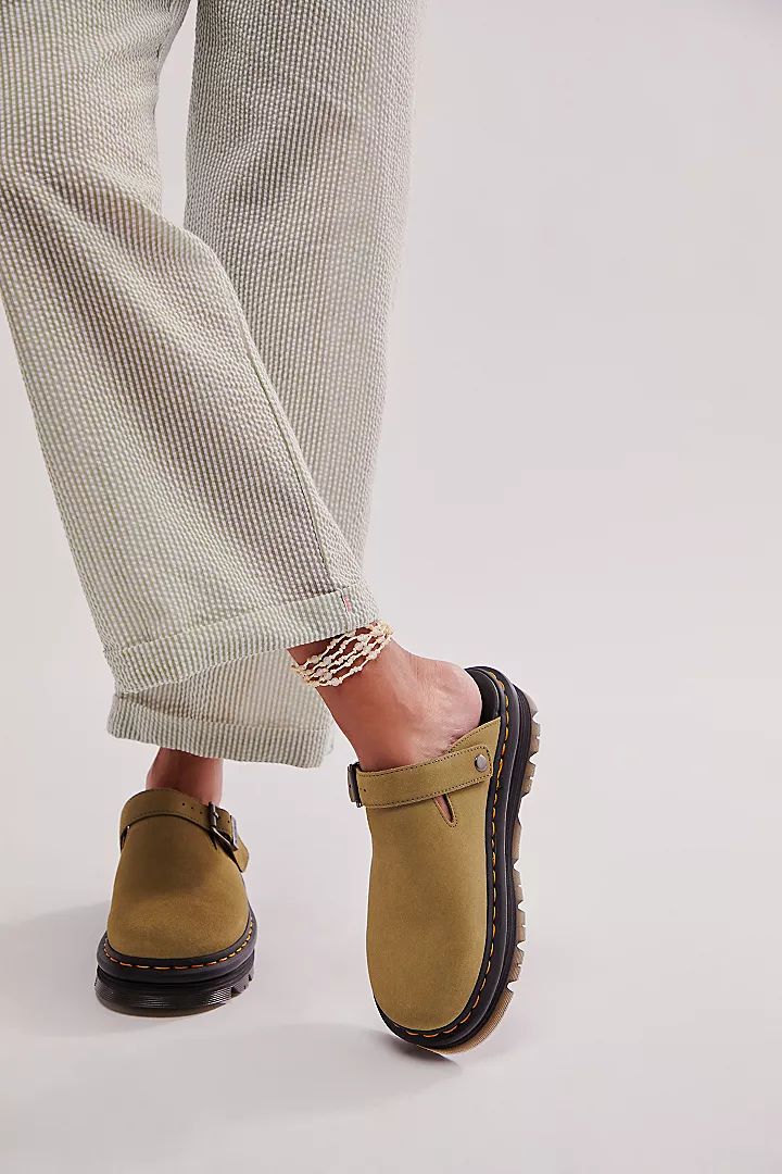 Dr. Martens Zebzag Mules | Free People Doc Martens Zebzag Mules, Doc Martin Mules, Dr Martens Mules Outfit, Martens Zebzag, Mules Shoes Outfit, Olive Heels, Mules Outfit, Teacher Fits, White Block Heels