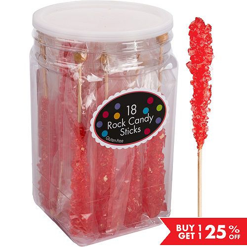 Red Rock Candy Sticks 18pc Pink Rock Candy, Red Candy Buffet, Pink Candy Buffet, Rock Candy Sticks, Yellow Candy, Orange Candy, Barbie Birthday Party, Candy Sticks, Sugar Crystals