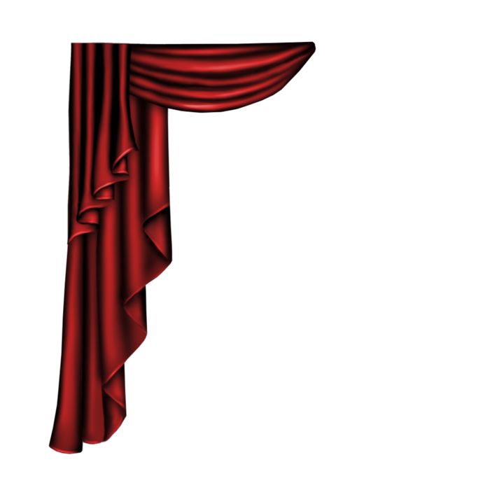 a red curtain with ruffled edges on a white background