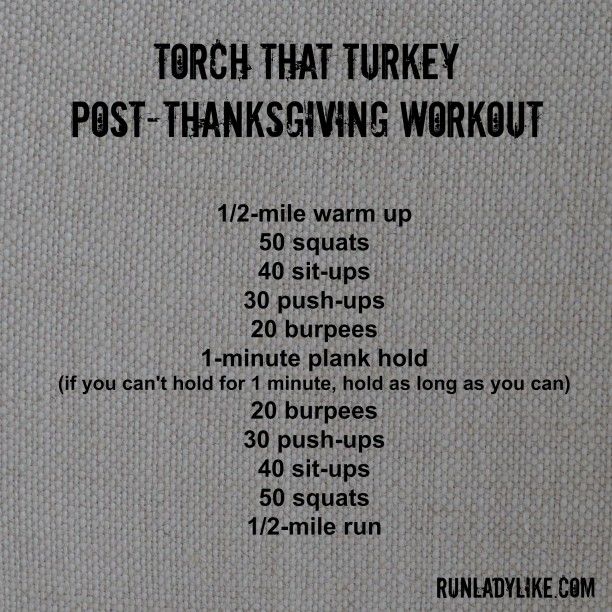 the instructions for this turkey post - thanksgiving workout