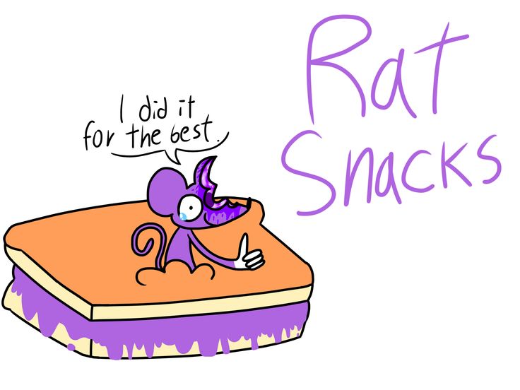 a cartoon rat sitting on top of a piece of cake next to the words rat snacks