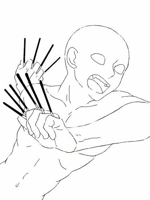 a drawing of a person holding sticks in their hands with one hand and the other arm extended