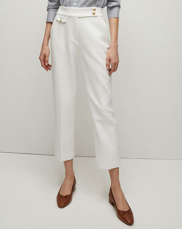 A slim leg and streamlined silhouette make our Renzo pants a go-to pair for the office. Wear with a feminine blouse and statement heels for a chic, uptown look. Pair with the Miller Dickey Jacket for a matching set! White Pants With Pressed Crease For Spring, White Spring Pants With Pressed Crease, Modern Tailored Dress Pants For Office, Classic Spring Workwear Pantsuit, Classic Spring Pantsuit For Workwear, Chic Business Pantsuit With Straight Pants, Spring Straight Pantsuit For Office, Elegant Structured Pantsuit For Office Wear, Structured Spring Pantsuit For Office