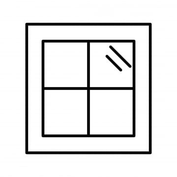 a black and white line drawing of a square window with arrows pointing to the right