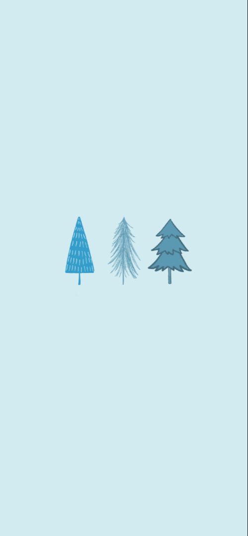 three trees in the snow on a light blue background