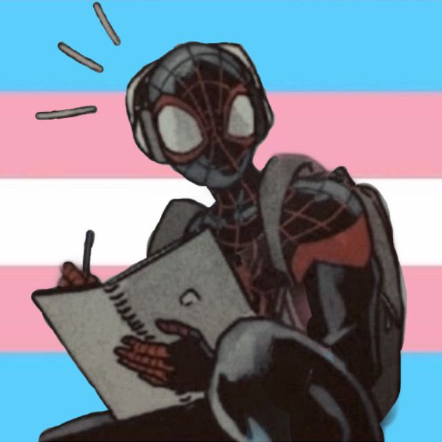 a drawing of a spider - man sitting on the ground holding a notebook and pen