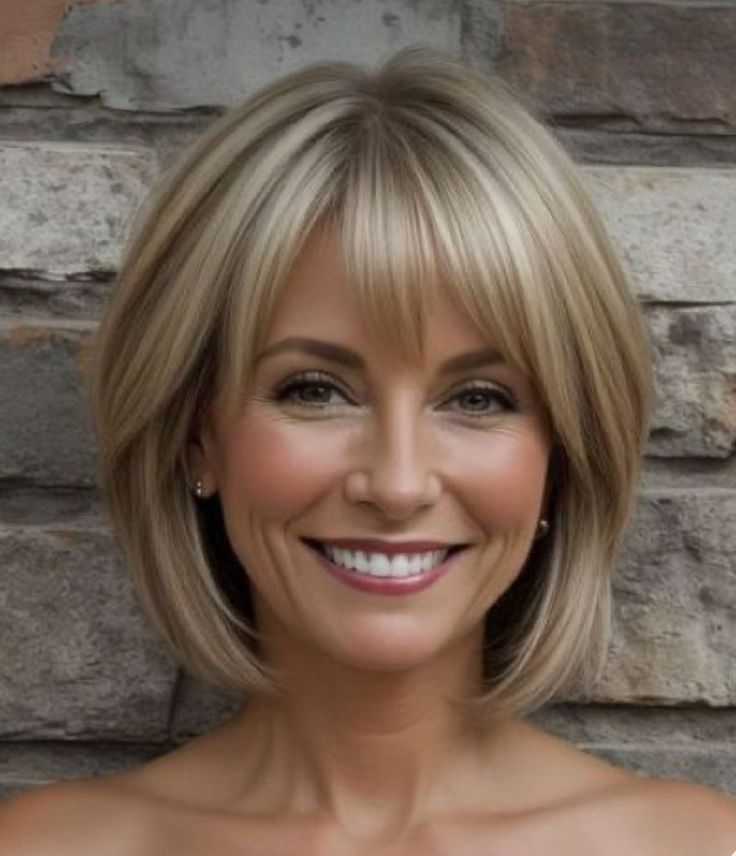 Textured Mid Length Hair Layered Bobs, Shoulder Length Bob With Side Bangs, Fine Hair Chin Length, Hair Chin Length, Haircuts For Medium Length Hair, Timeless Looks, Haircuts For Women Over 50, Layered Haircuts For Medium Hair, Gorgeous Hairstyles