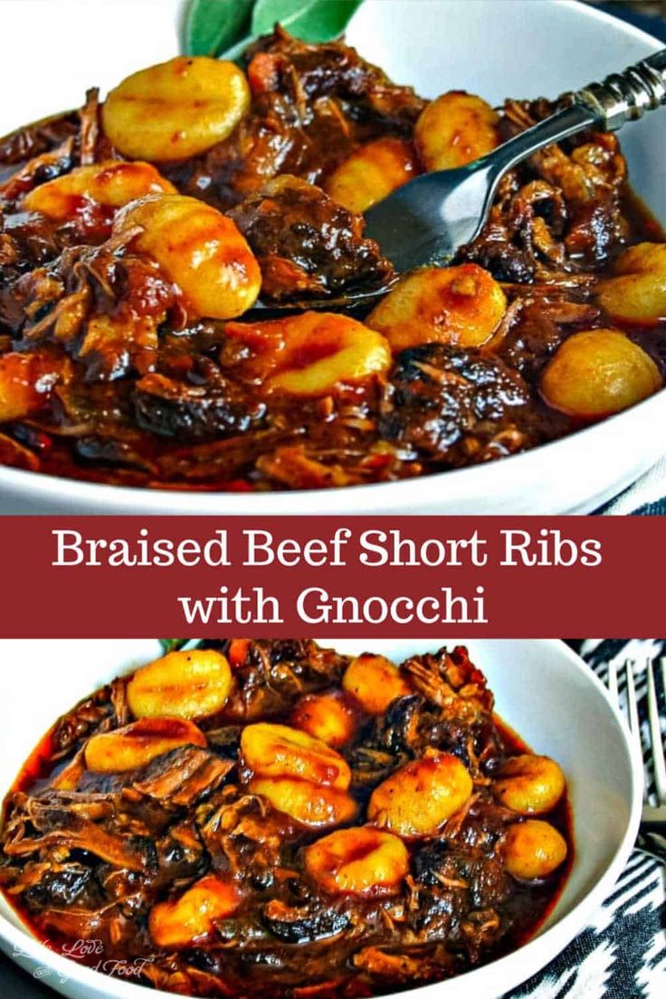 two bowls filled with cooked beef short ribs