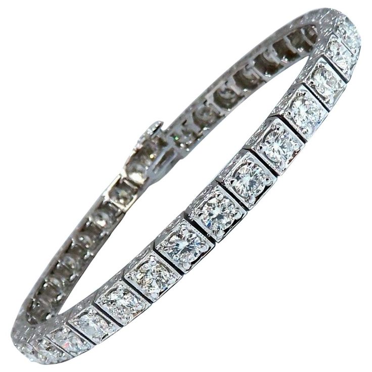 Classic Tennis / Squared Box Bead Set 8.42ct. Natural diamonds bracelet. Round, full cuts G color / Si-1 clarity. 14kt. white gold 20.4 Grams. Width of bracelet: 5.2mm 7.25 inch wearable length safety clasp/ snap lock $48,000 Appraisal Certificate will accompany. Diamonds Bracelet, Bracelet Diamond, Bead Set, Tennis Bracelet Diamond, Tennis Bracelet, Diamond Bracelet, Natural Diamonds, Jewelry Bracelets, Tennis