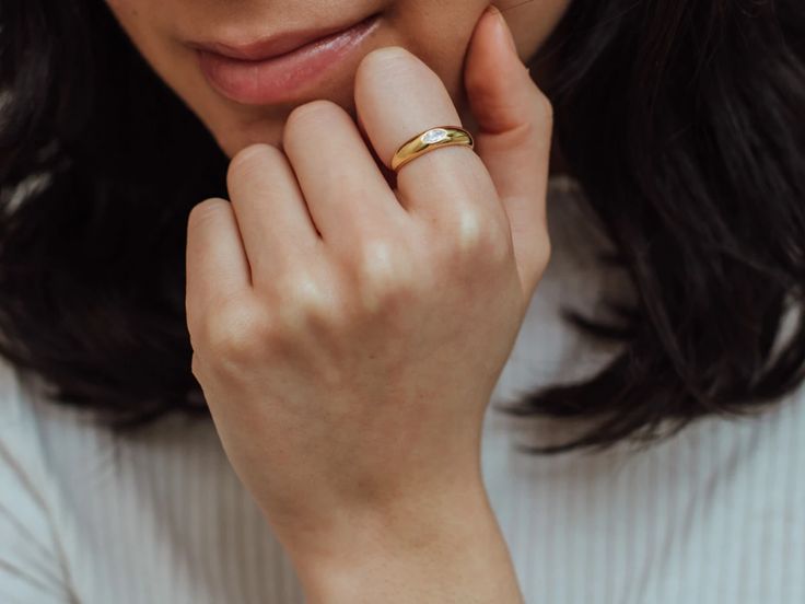 (1) Chong Dome Signet Ring in 14K Gold – Little Sky Stone Elegant Stackable Adjustable Engraved Ring, Elegant Adjustable Stackable Engraved Ring, Gold Stackable Rings With Tension Setting, Dainty Adjustable Signet Ring For Anniversary, Adjustable Dainty Signet Ring For Anniversary, Everyday Fine Jewelry Signet Ring With Single Diamond, Adjustable Tarnish-resistant Dome Ring For Anniversary, Classic Everyday Signet Ring With Single Diamond, Elegant Adjustable Initial Ring With Polished Finish