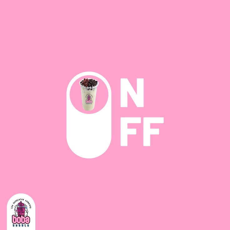 a pink background with the words on off and an image of a cup filled with flowers