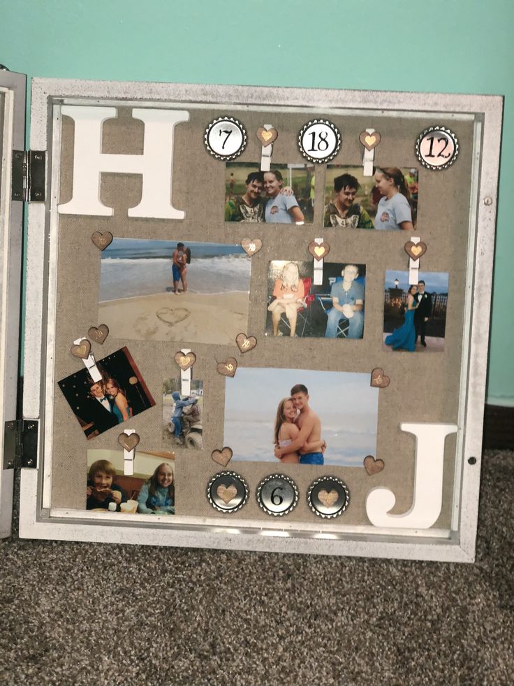 a photo frame with pictures and photos on it