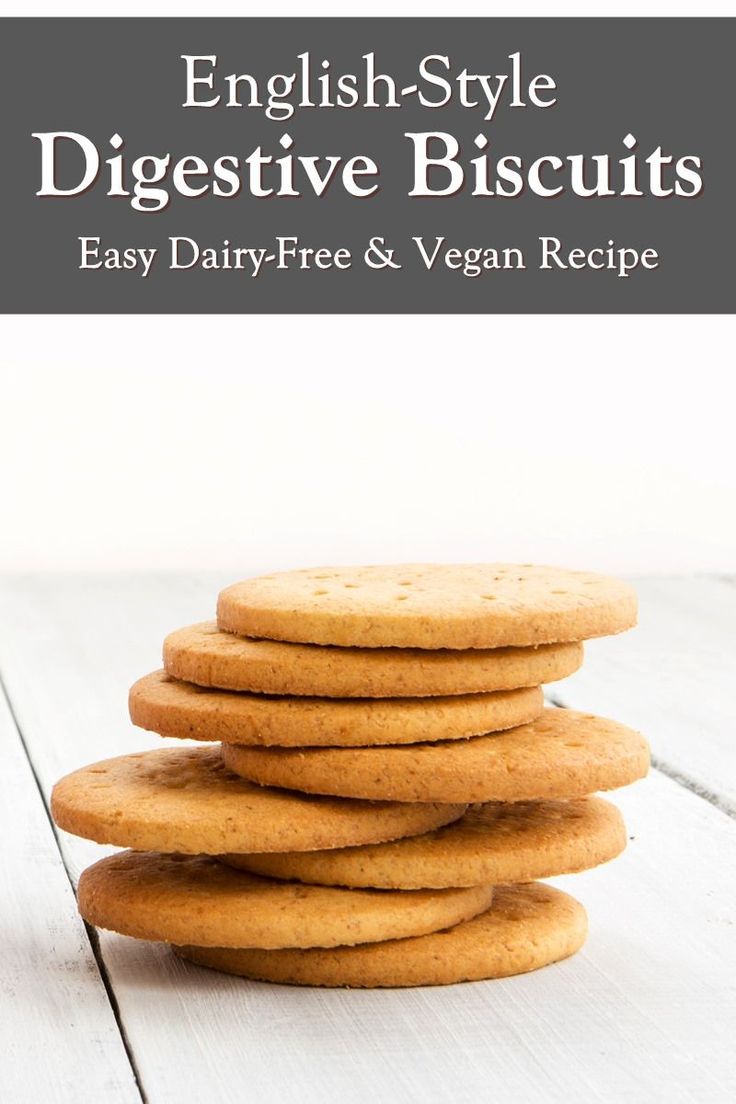 a stack of cookies sitting on top of a white wooden table with text overlay that reads english - style digest biscuits easy dairy - free & vegan recipe