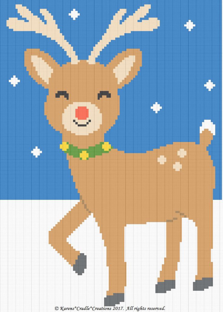 a cross stitch pattern of a deer with antlers on it's head, standing in the snow