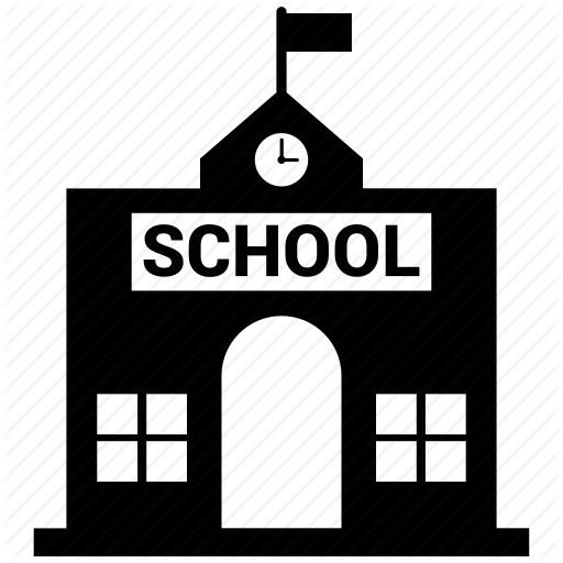 a black and white photo of a school building with a clock on the top of it