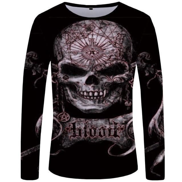 Are you looking for a bloody style? Welcome home my friend, this gorgeous long sleeve shirt is designed for you, unique designs for a person out of the ordinary. Get yours! Design 3D HD: direct digital printing Anti-friction: maximum comfort, ultra-soft fabric Anti-Transpiration: fast drying Machine wash: 30 °C (86 °F) (optimal preservation) Composition: 60% Polyester, 35% Cotton, 5% Lycra STANDARD SHIPPING OFFERED ☠️ Don't forget to refer to the Sizing Guide! The Tee Shirt fits quite small, our Multiple Tattoos, Skeleton Head, Geometrical Shapes, Metal T Shirts, Skull Shirt, The Skeleton, Fall Hoodies, Skull Shirts, Skull Tshirt