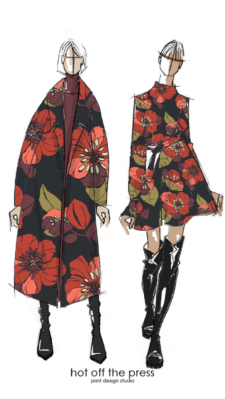 two women in dresses with flowers on them, one is wearing black boots and the other has