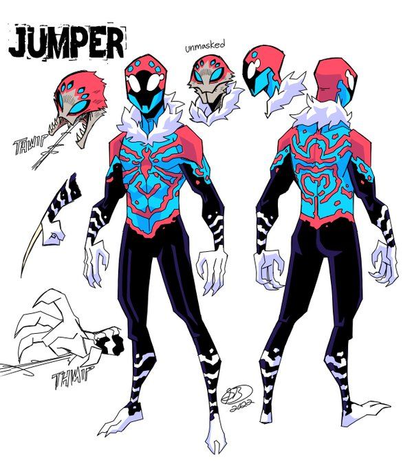 an image of some character designs for the upcoming game, jumper and spiderman