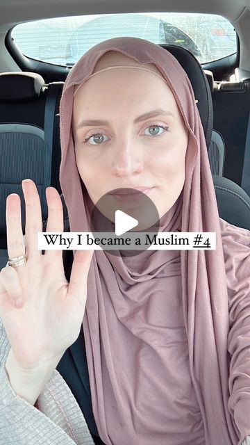 a woman sitting in the back seat of a car holding her hand up to say why i beame a muslim 4