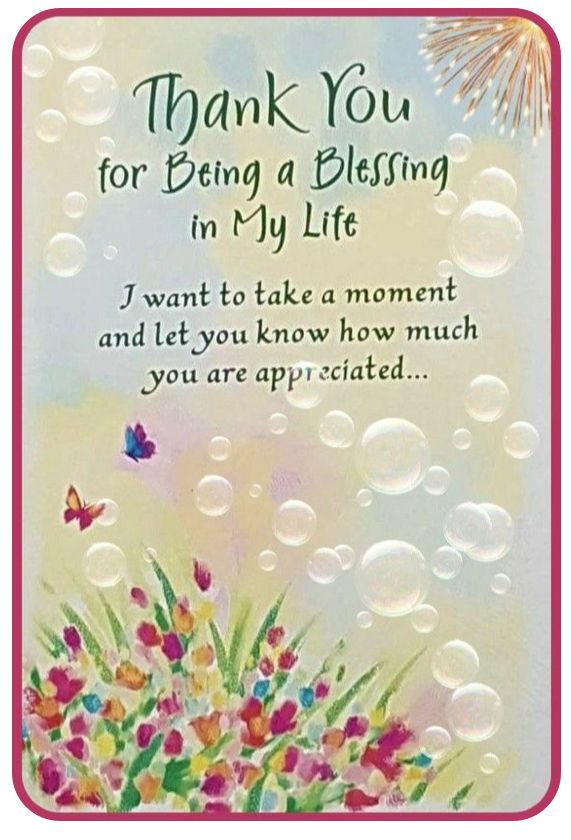 a greeting card for someone's birthday with flowers and bubbles in the air, saying thank