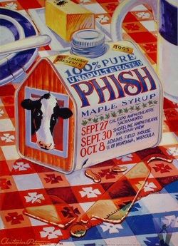 a painting of a cow on a checkered table cloth with other items in the background