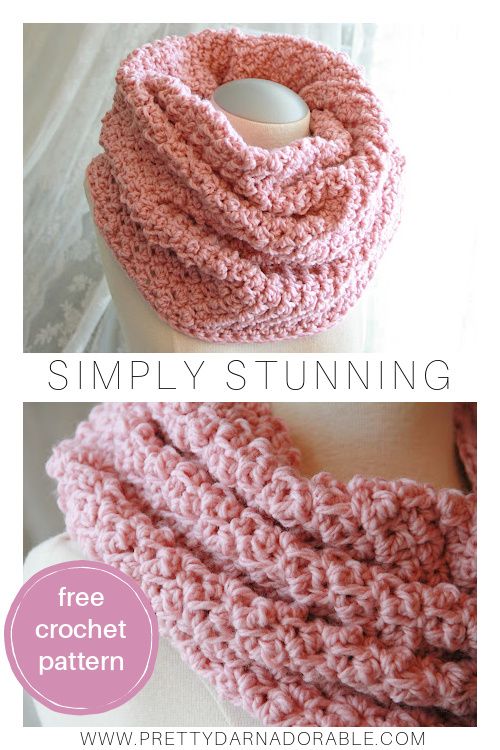 two photos of the same scarf with text that reads, simply knitting free crochet pattern