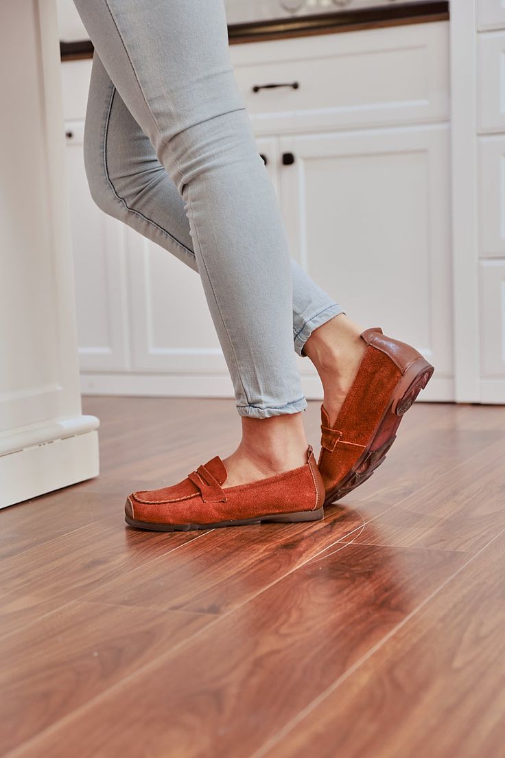 Introducing the Rumour Has It Walk It Suede Moccasin Loafer in classic brown. These stylish and comfortable loafers feature a soft suede material that will keep your feet feeling good all day long. Perfect for any casual or dressy occasion, these loafers are a must-have in any wardrobe. 0.78" heel Pull-on Leather suede upper Leather lining Leather footbed TRP sole Everyday Suede Loafers With Flat Heel, Suede Flat Heel Loafers For Everyday, Suede Moccasins With Leather Footbed, Suede Moccasins With Leather Footbed And Flat Heel, Brown Suede Loafers For Everyday, Flat Heel Suede Moccasins With Leather Footbed, Comfortable Brown Moccasins For Workwear, Comfortable Brown Moccasins For Work, Casual Suede Boat Shoes With Flat Heel