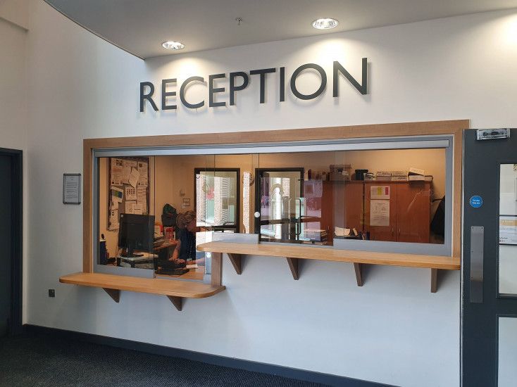 the reception area is clean and ready for customers to use in their office or waiting room