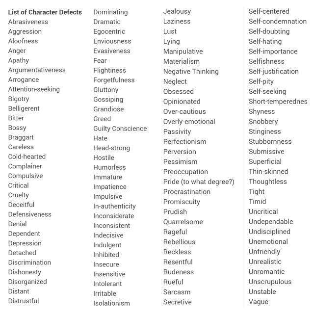 Character Defects Recovery, Character Defects List, Defects Of Character, Recovery Topics, Aa Worksheets, Character Defects, 12 Step Worksheets, Aa Steps, Moral Inventory