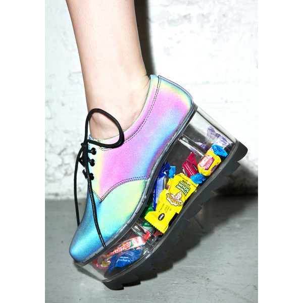 Y.R.U. Reflective 2091 Platform ($124) ❤ liked on Polyvore featuring shoes, platform oxfords, holographic platform shoes, lace up shoes, hologram shoes and holiday shoes Hologram Shoes, Vintage Balenciaga, Yru Shoes, Converse Wedding Shoes, Platform Oxfords, Bright Shoes, Colored Shoes, Trendy Womens Shoes, Shoes Party