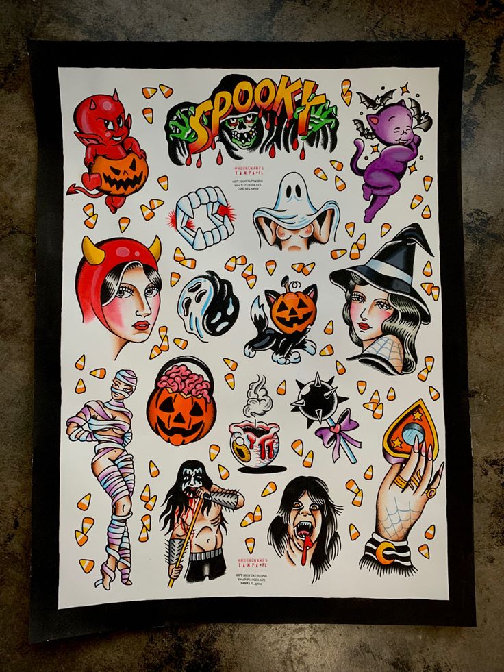 an image of halloween stickers on a piece of paper that says spooky