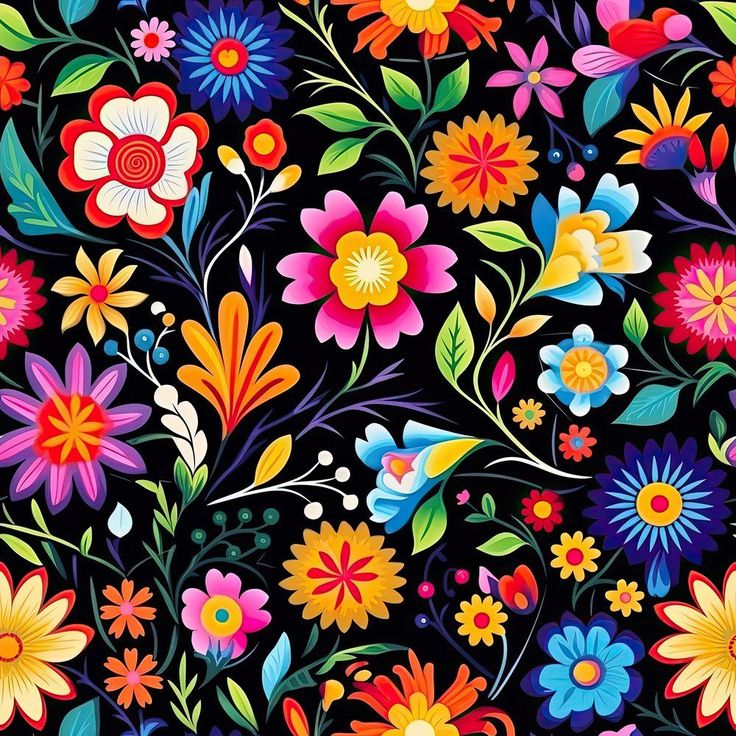 an image of colorful flowers on black background