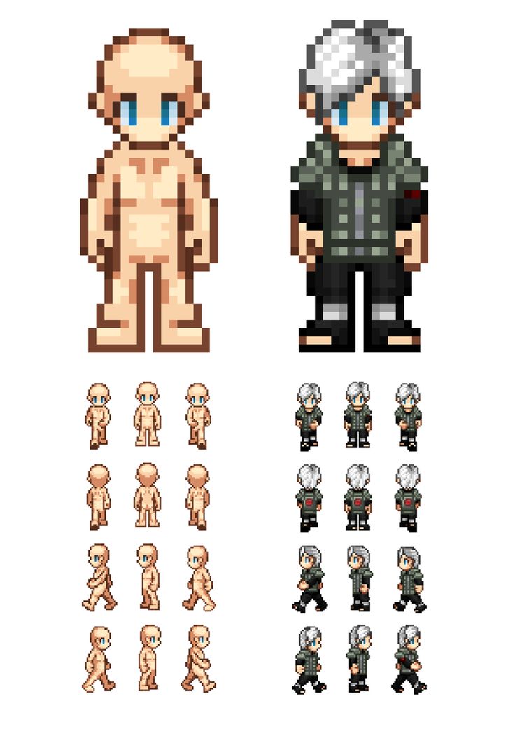 an image of some pixel art work with different characters and colors on it, including the character