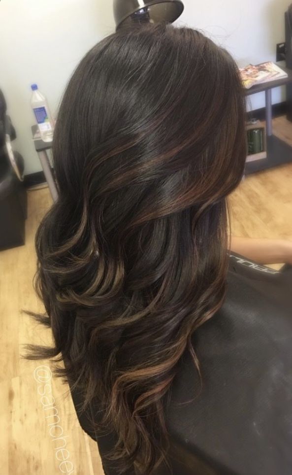 Partial Highlights Brown Hair, Brown Hair Balayage Highlights, Highlights Black Hair, Hair Balayage Highlights, Black Hair With Brown Highlights, Selfie Filters, Black Hair Balayage, Brown Hair Looks, Brown Hair Inspo