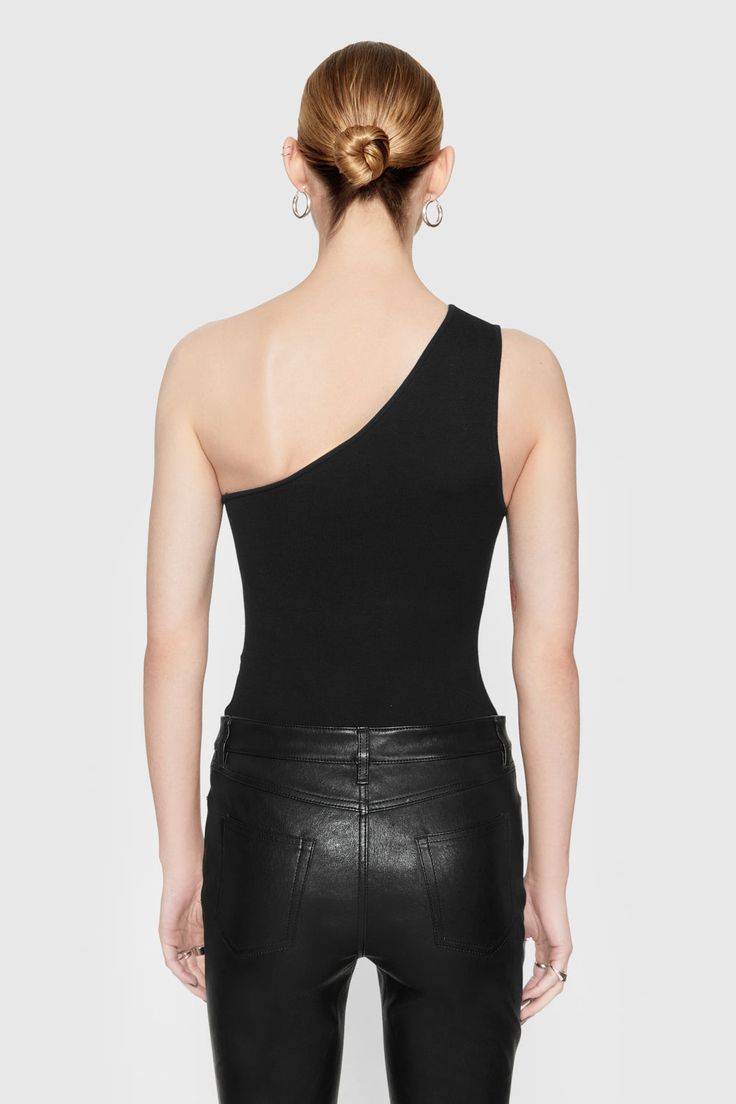 The Bonnie Bodysuit features a smooth, body-hugging fit that sculpts and defines your silhouette. This one-shoulder style is everything you need in a base layer. Wear it solo or layer it with your favorite blazer. | Rebecca Minkoff Bonnie One-Shoulder Bodysuit Sweater In True Black - Size M Elegant Stretch Bodysuit With Asymmetrical Neckline, Elegant Fitted Bodysuit With Asymmetrical Neckline, Elegant Fitted One-shoulder Bodysuit, Fitted Bodysuit With Asymmetrical Neckline For Night Out, Chic Bodysuit With Minimal Stretch For Night Out, Chic Minimal Stretch Bodysuit For Night Out, Elegant One-shoulder Stretch Bodysuit, Elegant Fitted Asymmetrical Bodysuit, Chic Bodysuit With Asymmetrical Neckline For Night Out