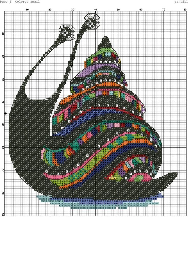 a cross stitch pattern with a snail on it's back and an arrow in the middle