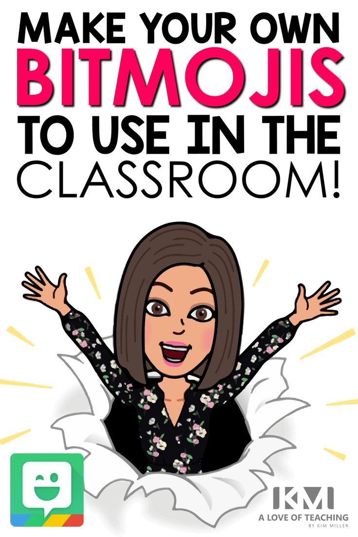 a woman with her hands up and the words make your own bitmojis to use in the classroom