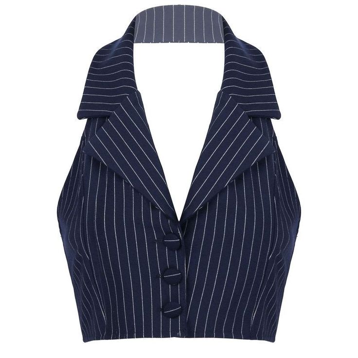 Stripe Lies Halter Tailored Vest This elegant Stripe Lies Halter Tailored Vest boasts a tailored fit and chic halter neckline. Made with high-quality fabric, it's perfect for adding a touch of sophistication to any outfit. With its bold stripes and flattering design, this vest will elevate your style and make you stand out from the crowd. Size: • S: Bust: 80cm/ 31.5 in. Length: 39cm/ 15.4 in• M: Bust: 84cm/ 33.1 in. Length: 40cm/ 15.7 in• L: Bust: 88cm/ 34.6 in. Length: 40cm/ 15.7 inMaterial: Co Formal Work Wear, Waistcoat Suit, Dressy Vest, Tailored Vest, Rok Mini, Halter Vest, Striped Vests, Business Tops, Women Halter