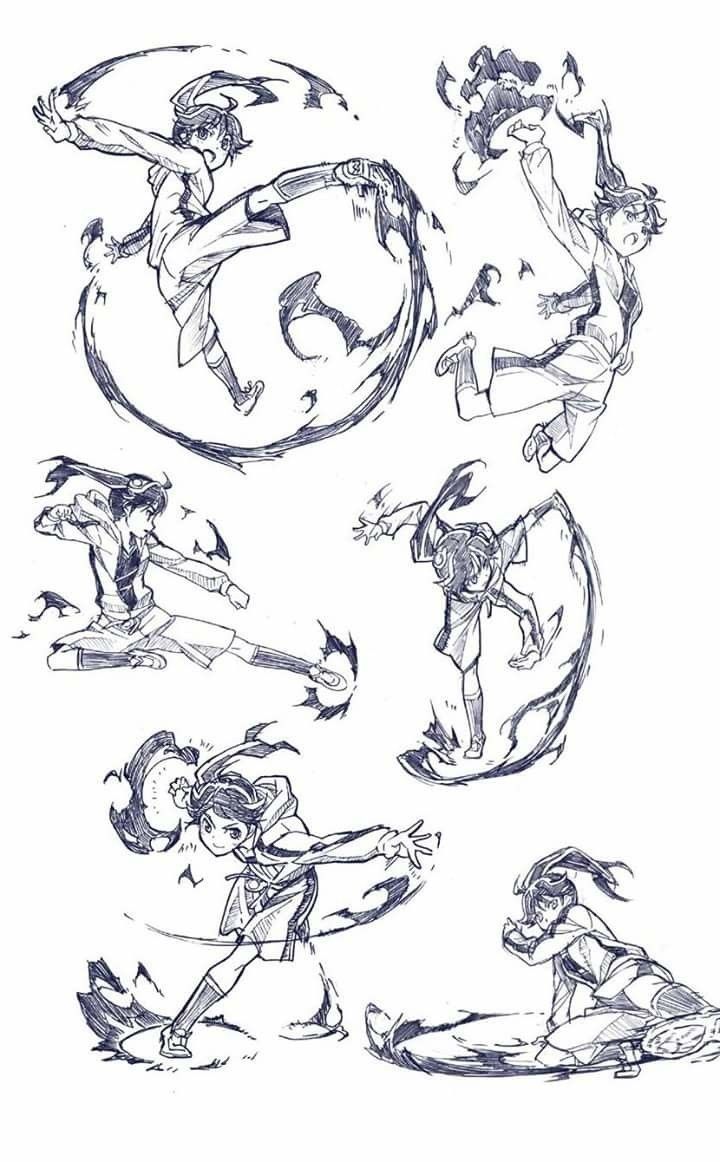 some sketches of people doing different things in the air