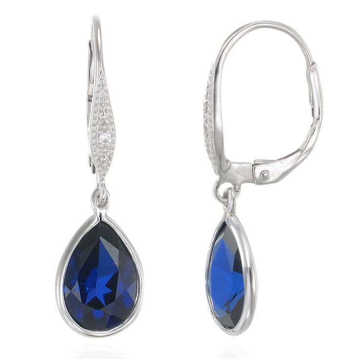 The classic sapphire teardrop earrings are given added glamour with an accented lever back design that catches just the right amount of light for maximum sparkle. These earrings will go easily from da Elegant Teardrop Earrings With French Hook, Elegant Teardrop Earrings For Evening, Elegant Formal Teardrop Earrings With French Hook, Elegant Blue Teardrop Earrings For Formal Occasions, Formal Sterling Silver Teardrop Earrings With Lever Back, Elegant Pear-shaped Teardrop Earrings For Evening, Blue Elegant Teardrop Pendant Earrings, Blue Elegant Teardrop Earrings, Pear-shaped Earrings With Ear Wire For Formal Occasions