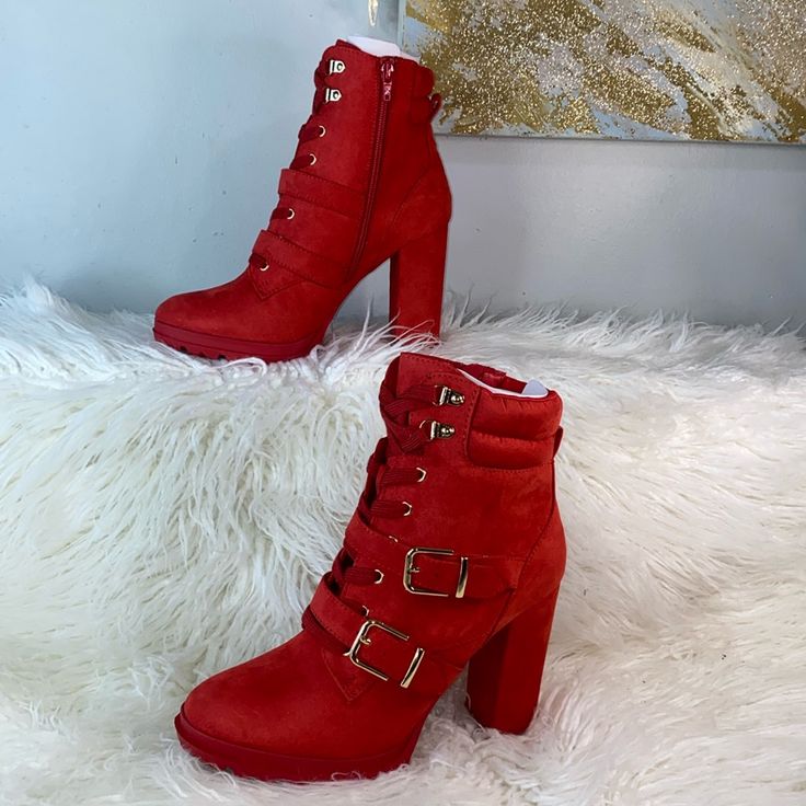 Nwt-Women’s-Shoedazzle | Red Suede,Ankle Boots Block Heel Bootie Please Refer To Pictures For Measurements And Details Super Cute Boots But Unfortunately I’m Not Able To Wear Heels But They Are Adorable Heel To Toe Is 10.5” Trendy Red Lace-up Boots For Winter, Ankle-high Boots With Red Sole For Winter, Red High Heeled Boots For Winter, Red Ankle-high Lace-up Boots For Winter, Red High Ankle Heeled Boots For Winter, Red High Heel Lace-up Boots For Fall, Red Heeled Boots With Reinforced Heel For Winter, Red High Ankle Heels For Winter, Red High Heel Winter Boots