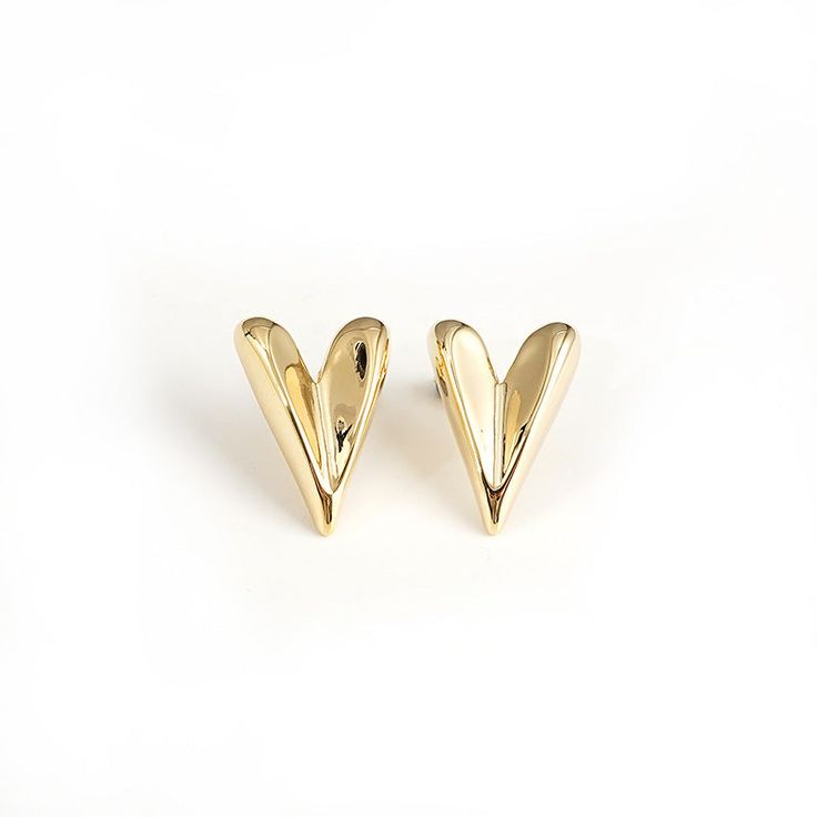 ARROW stereoscopic heart shape earrings Trendy Heart-shaped Yellow Gold Earrings, Trendy Gold Double Heart Earrings, Trendy Heart-shaped Earrings For Anniversary, Trendy Heart-shaped Anniversary Earrings, Trendy Gold Open Heart Earrings, Yellow Gold Metal Earrings For Valentine's Day, Valentine's Day Yellow Gold Metal Earrings, Valentine's Day Yellow Gold Earrings, Gold Heart Plug Earrings