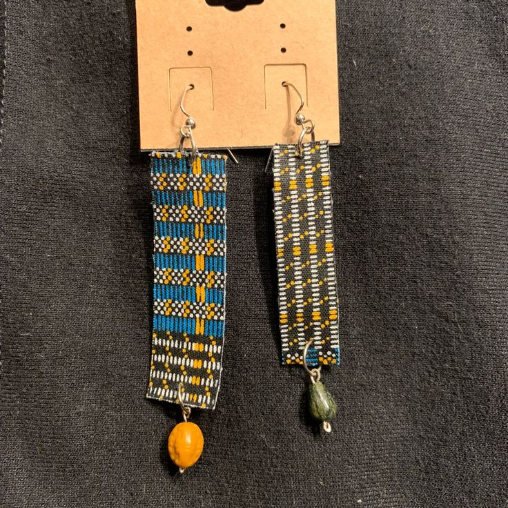 Handmade By Me, With Ankara Fabric And Beads. Vintage Beads Up-Cycled Into New Jewelry, Surgical Steel Hooks. Ankara, Fabric Earrings, Vintage, Boho, Artistic, Eclectic. Yellow Handwoven Drop Earrings, Yellow Large Beaded Dangle Jewelry, Yellow Handwoven Beaded Earrings With Round Beads, Handwoven Yellow Beaded Earrings With Round Beads, Artisan Yellow Handwoven Earrings, Adjustable Yellow Beaded Earrings With Large Beads, Artisan Handwoven Yellow Earrings, Yellow Dangle Earrings With Large Beads, Yellow Beaded Drop Earrings