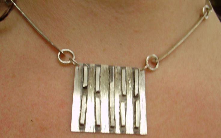 "This Geometric piece is modern, contemporary and one of a kind. Features linear design and oxidized to bring out contrast. Includes 18\" sterling silver chain (handmade chain pictured not included, please inquire for handmade chain option); measures approximately 1.25\" X 1.25\". Made to order, can be customized! FEATURES -Sterling Silver Pendant with linear, modernist design - Measures approximately 1.25\" wide by 1.25\" long - Includes 18\" sterling silver chain - Hand made to order SHIPPING Handmade Chain, Modernist Jewelry, Modernist Design, Confirmation Gifts, Silver Art, Stamp Making, Geometric Earrings, Art Jewelry, Sterling Silver Chain