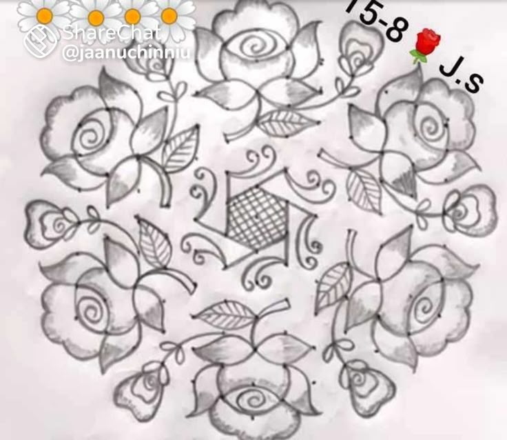 a drawing of flowers and leaves in the shape of a circle with numbers on it