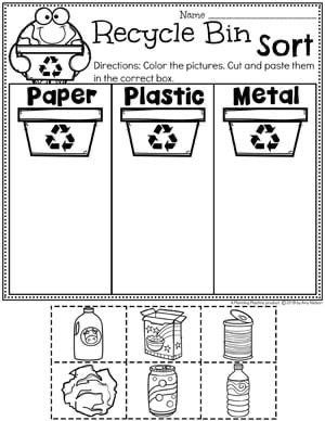 the recycling bin sort worksheet for students to practice sorting and sorting their trash