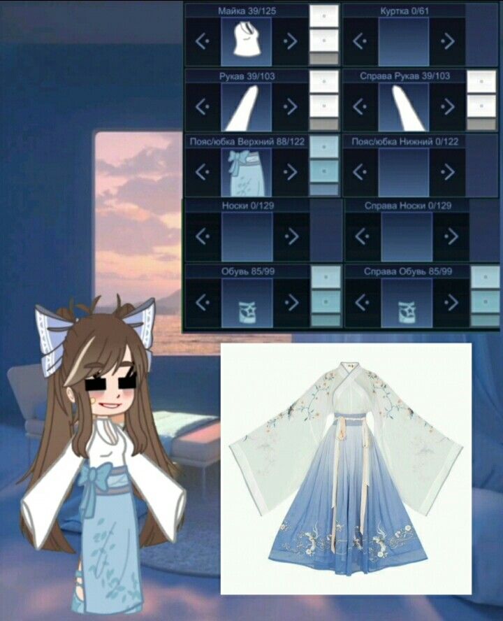 an anime character is dressed in blue and white