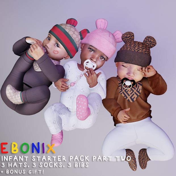 three baby dolls sitting next to each other on top of a gray background with the caption ebonix