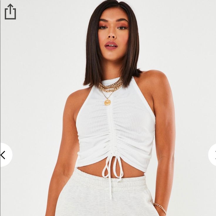 Size Medium Ribbed Never Worn Racerback Top With Adjustable Ruching In The Center. They Sent Me Two Of These (One In My Size And One In Medium). Tops Outfit, Sew Baby, Cropped White Tee, Clothes Making, Hiking Fashion, Racerback Top, Evening Tops, Basic Wear, Knit Bodysuit